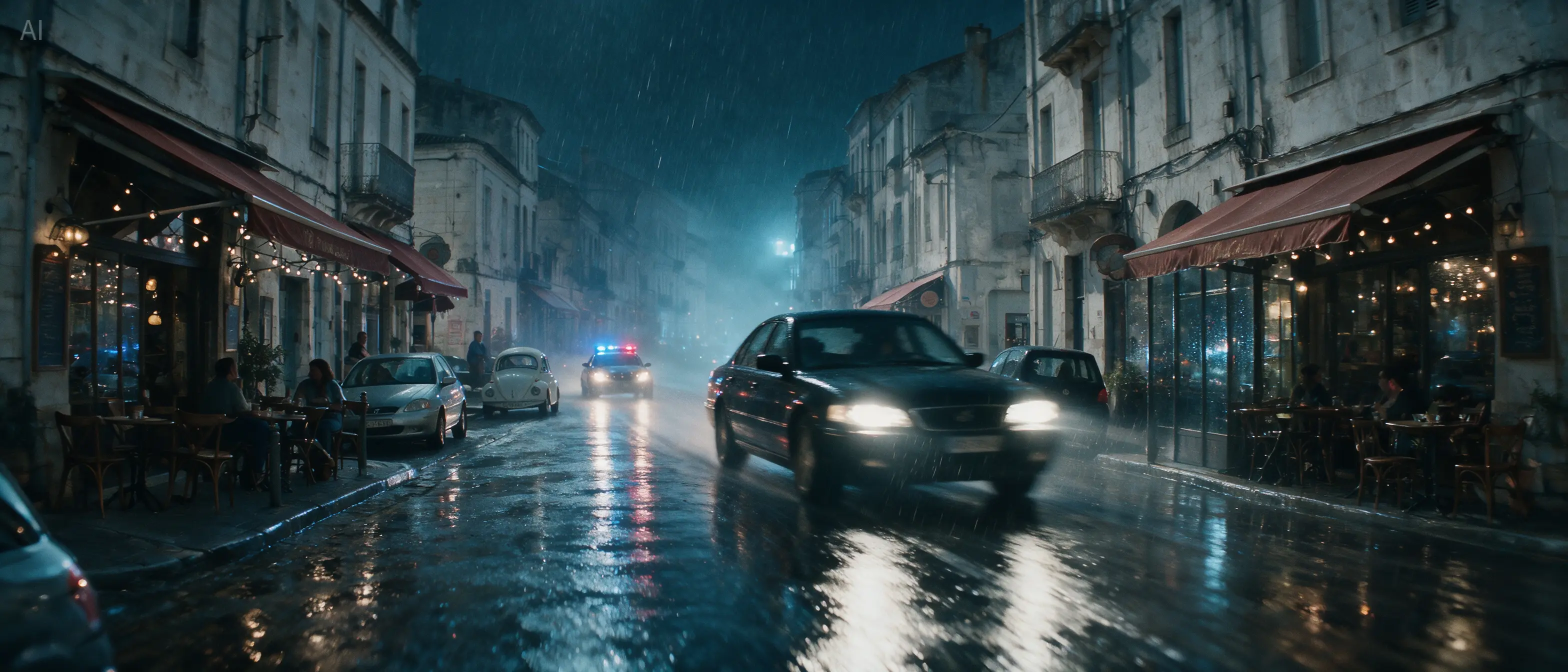AI 生成的电影感雨夜街景